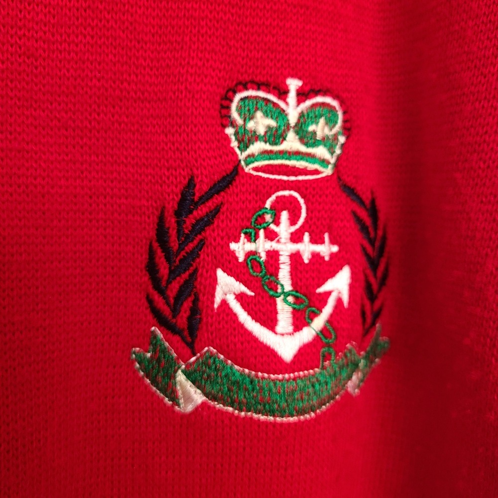 Vintage Triko XL Preppy Red Cardigan Embroidered Crest Old Money New England - Picture 7 of 12